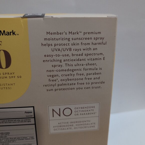 NWT Member's Mark Sunscreen Spray, SPF 50, 9.1 oz., 3 pk. Exp:03/2027+ (3 Cans) - Picture 4 of 6